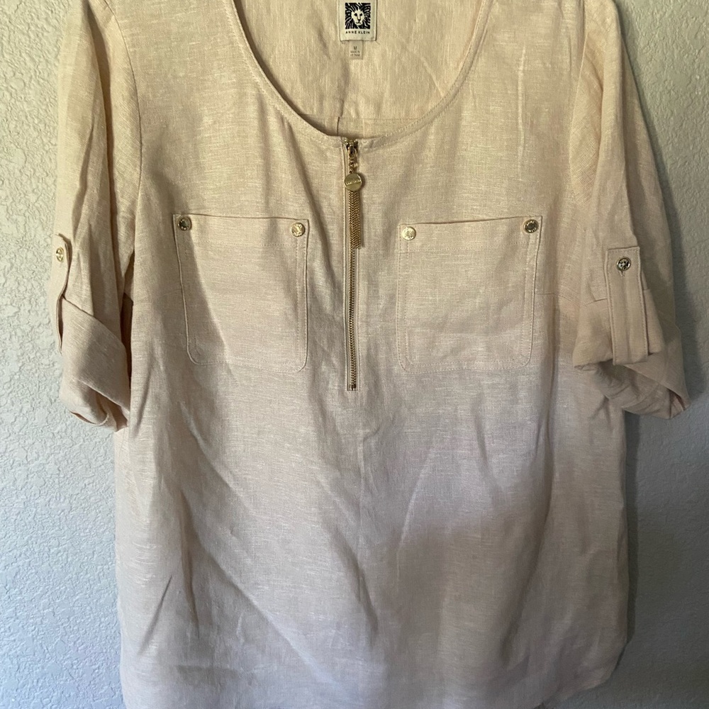 Anne Klein Cream Blouse with Zipper Detail